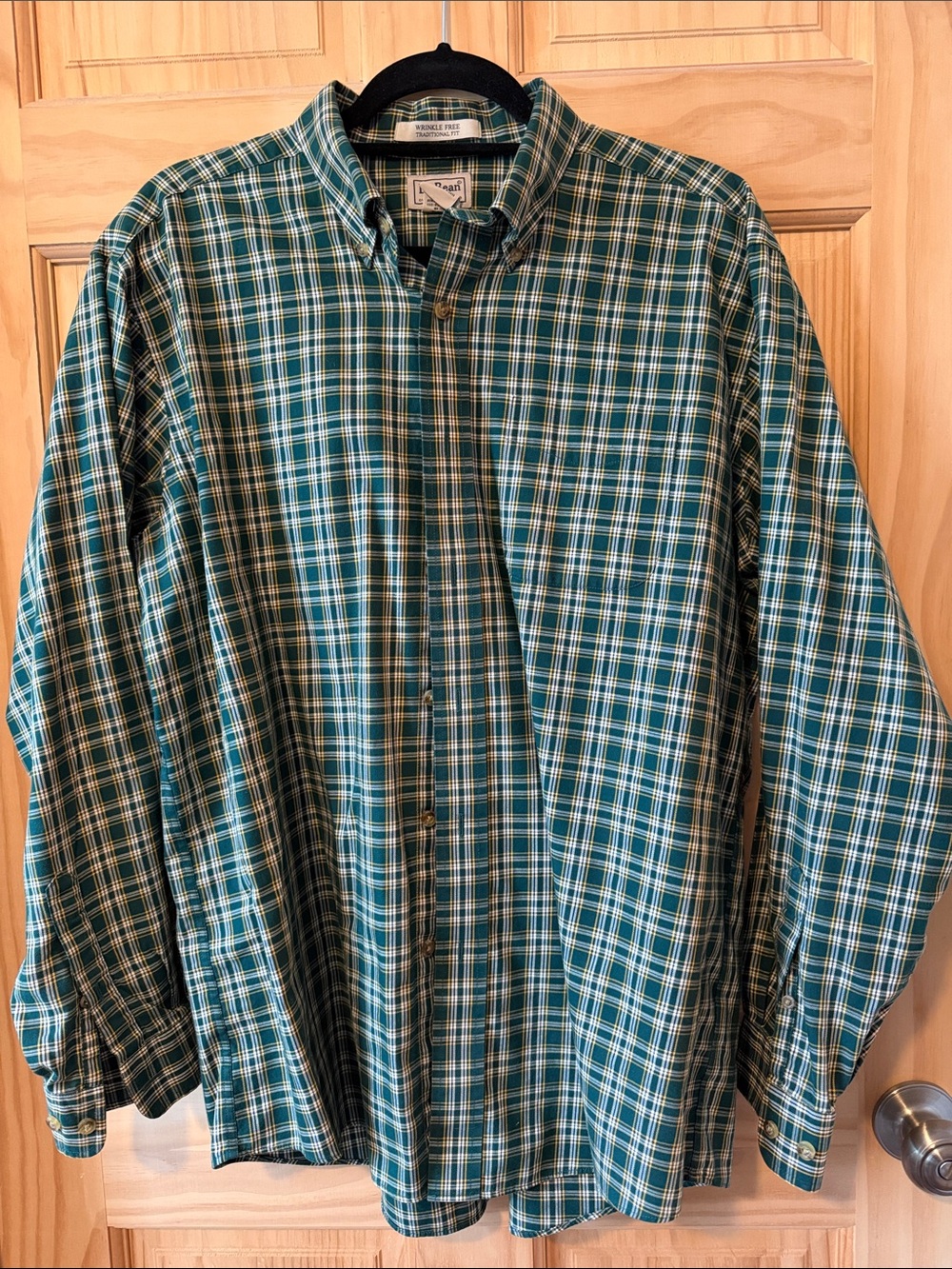 L.L. Bean Green and White Plaid Button-Down Shirt